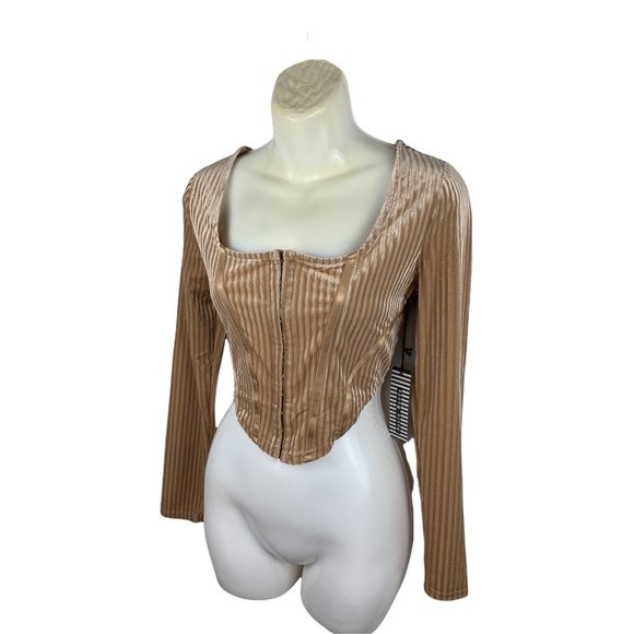 Haute Monde Women's Velvet Corset crop top with long sleeves size Medium New - Picture 2 of 5